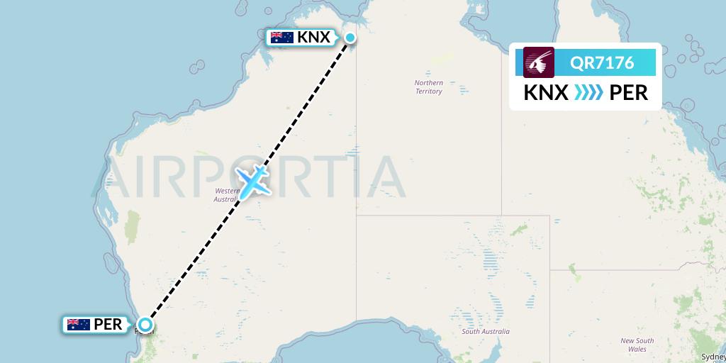 QR7176 Qatar Airways Flight Map: Kununurra to Perth
