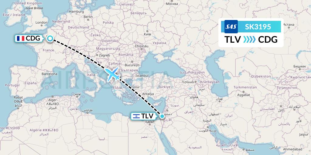 SK3195 SAS Flight Map: Tel Aviv to Paris