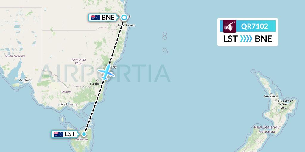 QR7102 Qatar Airways Flight Map: Launceston to Brisbane
