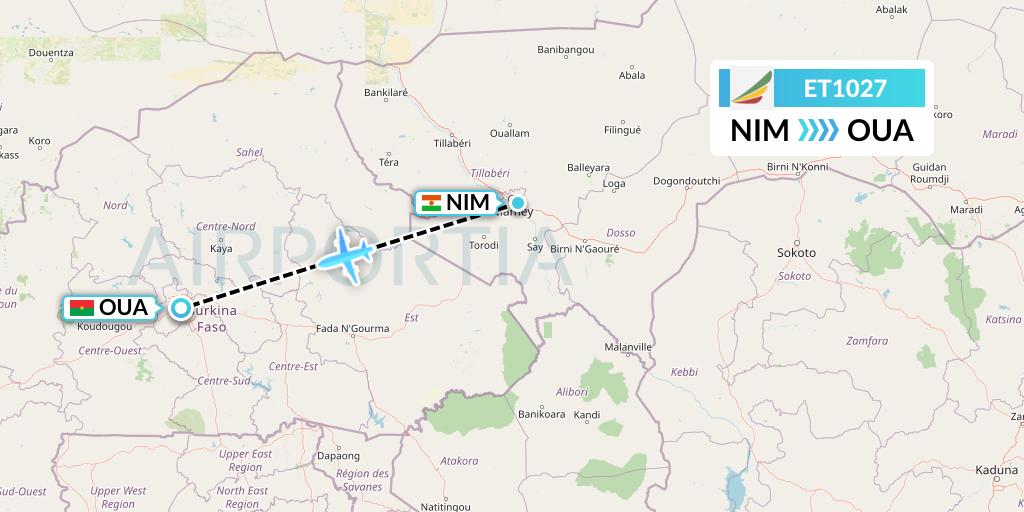 ET1027 Ethiopian Airlines Flight Map: Niamey to Ouagadougou
