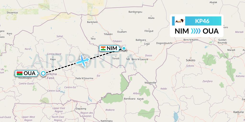 KP46 ASKY Flight Map: Niamey to Ouagadougou