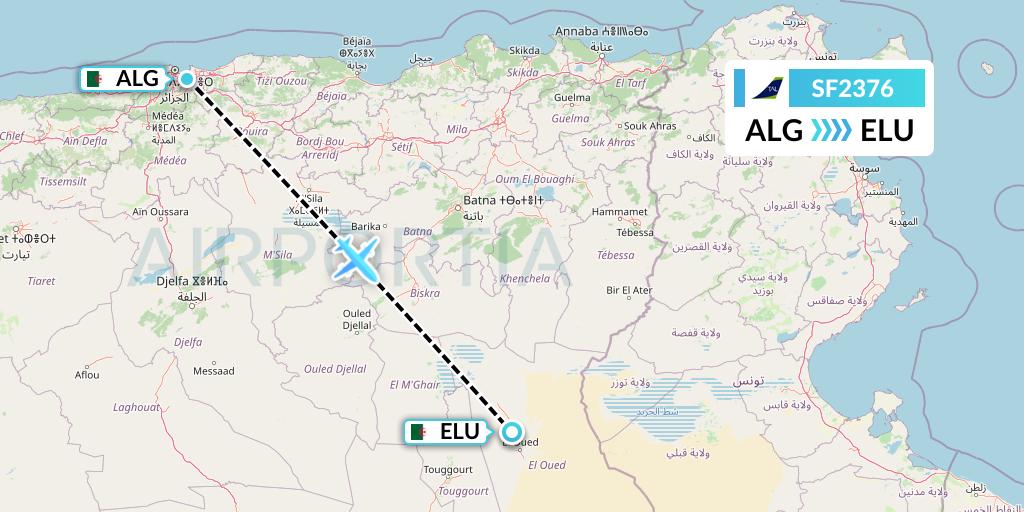 SF2376 Tassili Airlines Flight Map: Algiers to Guemar