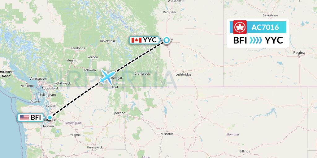 AC7016 Air Canada Flight Map: Seattle to Calgary