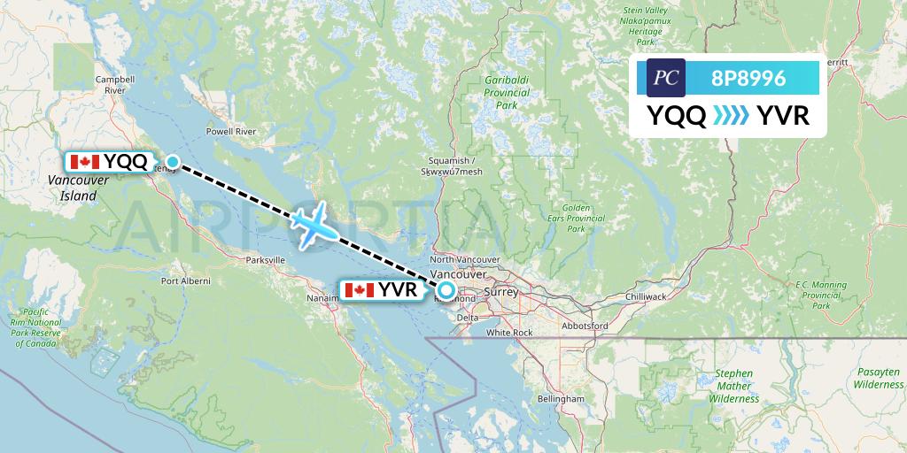 8P8996 Pacific Coastal Airlines Flight Map: Comox to Vancouver