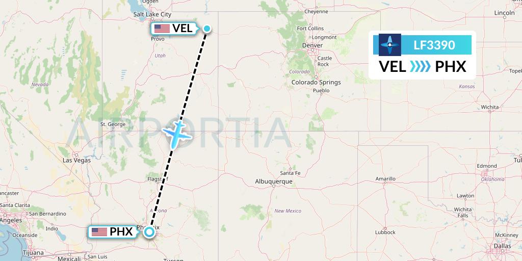 LF3390 Corporate Flight Management Flight Map: Vernal to Phoenix