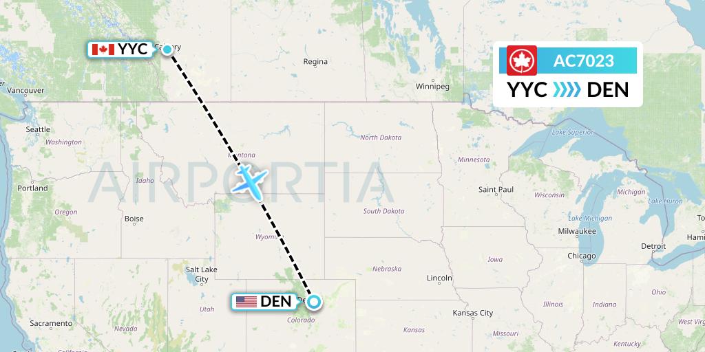 AC7023 Air Canada Flight Map: Calgary to Denver