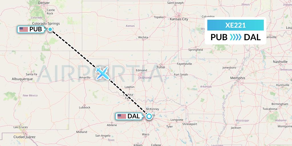 XE221 Jsx Flight Map: Pueblo to Dallas
