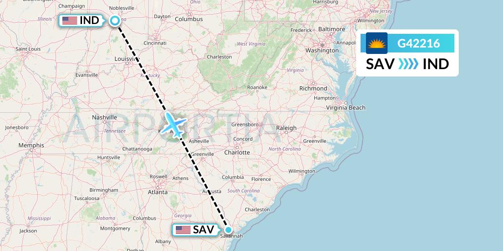G42216 Allegiant Air Flight Map: Savannah to Indianapolis