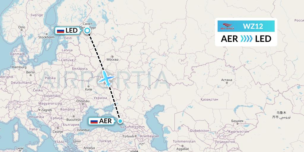 WZ12 Red Wings Flight Map: Sochi to St. Petersburg