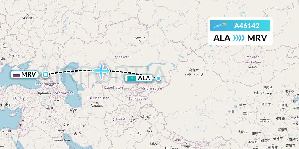 A46142 Azimuth Airlines Flight Map: Almaty to Mineralnye Vody