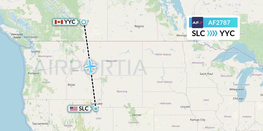 AF2787 Air France Flight Map: Salt Lake City to Calgary
