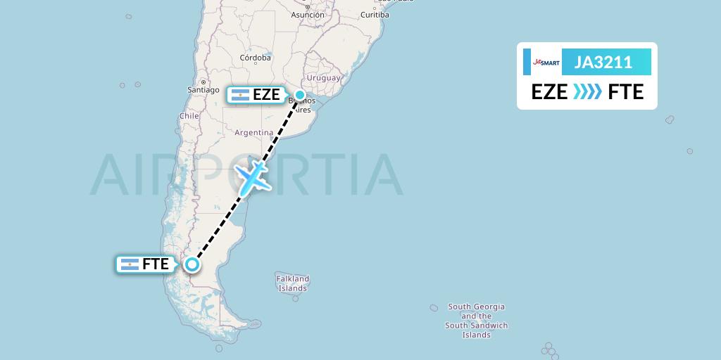JA3211 JetSMART Flight Map: Buenos Aires to El Calafate