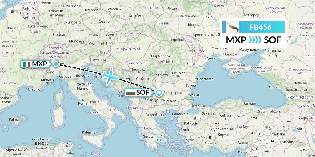 FB456 Bulgaria Air Flight Map: Milan to Sofia