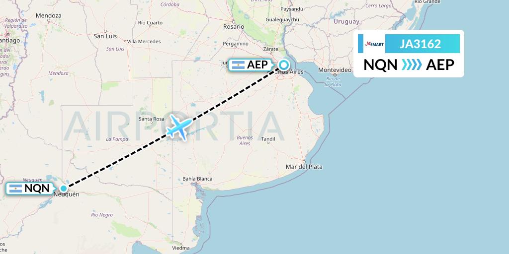 JA3162 JetSMART Flight Map: Neuquen to Buenos Aires
