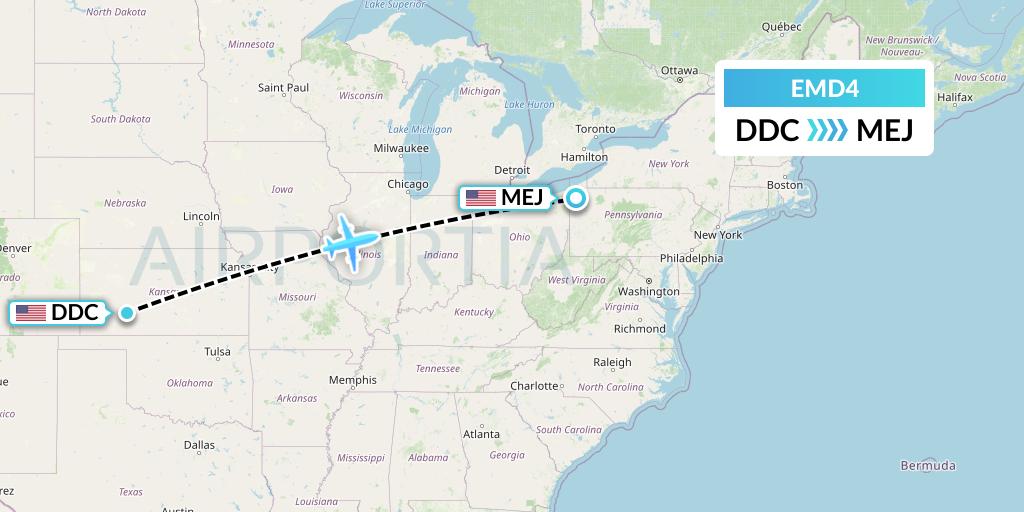 EMD4 Eaglemed Flight Map: Dodge City to Meadville