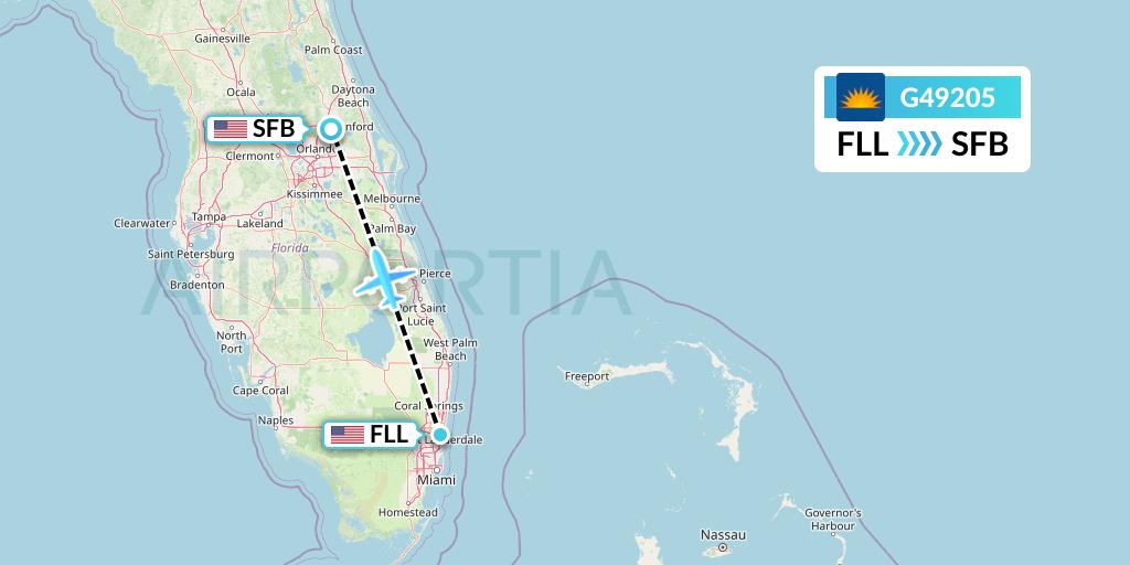 G49205 Allegiant Air Flight Map: Fort Lauderdale to Orlando