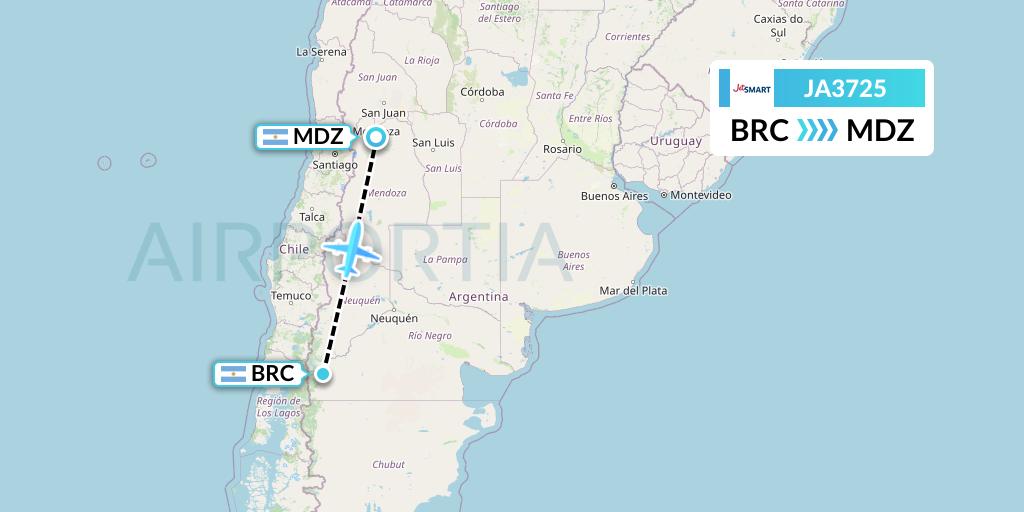 JA3725 JetSMART Flight Map: San Carlos de Bariloche to Mendoza