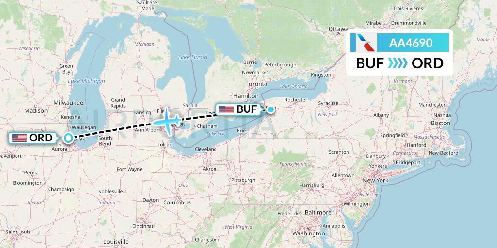 AA4690 American Airlines Flight Map: Buffalo to Chicago