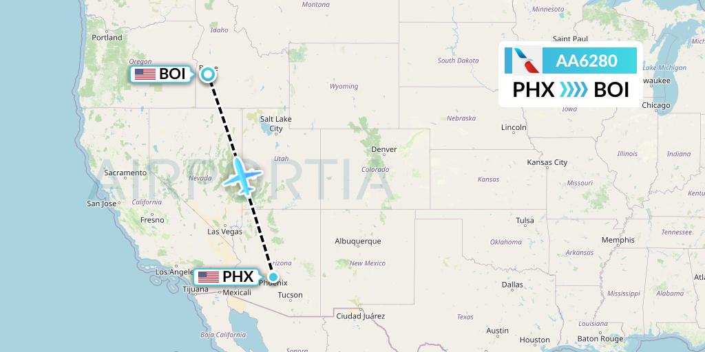 AA6280 American Airlines Flight Map: Phoenix to Boise