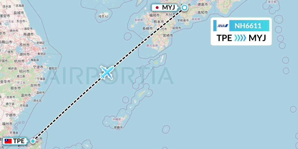 NH6611 All Nippon Airways Flight Map: Taipei to Matsuyama