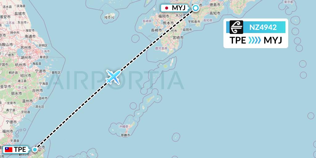 NZ4942 Air New Zealand Flight Map: Taipei to Matsuyama