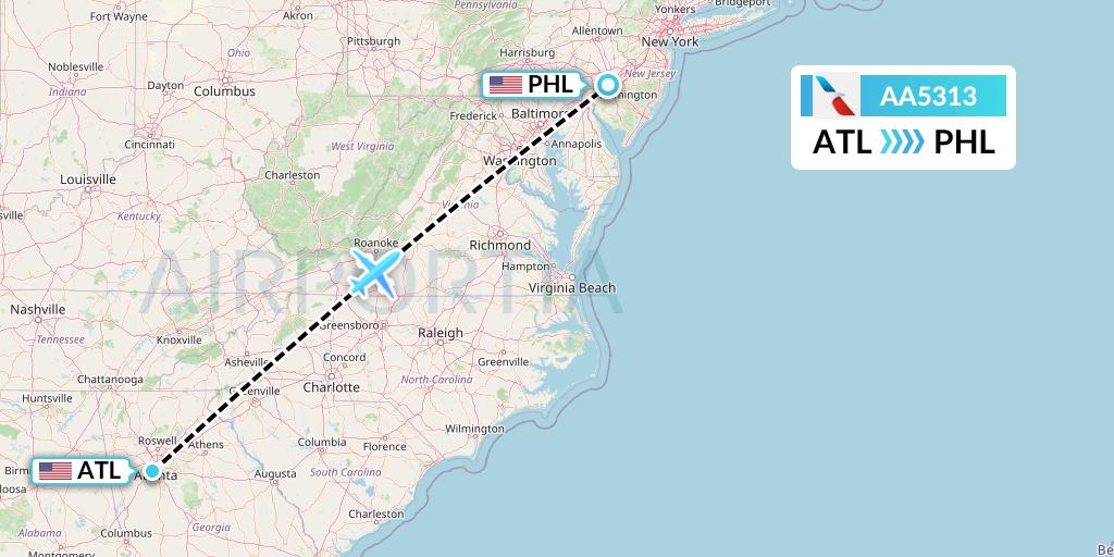 AA5313 American Airlines Flight Map: Atlanta to Philadelphia