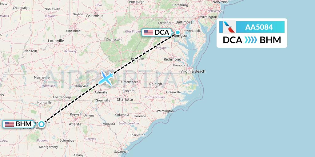 AA5084 American Airlines Flight Map: Washington to Birmingham