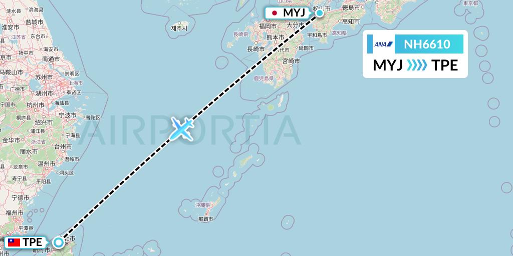 NH6610 All Nippon Airways Flight Map: Matsuyama to Taipei