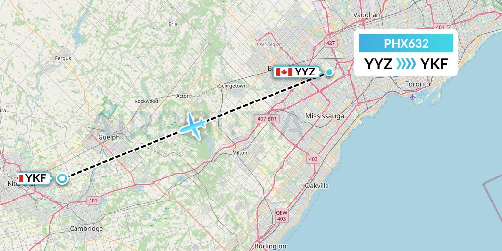 PHX632 SkyCare Flight Map: Toronto to Waterloo