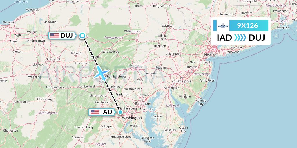 9X126 Southern Airways Express Flight Map: Washington to Dubois