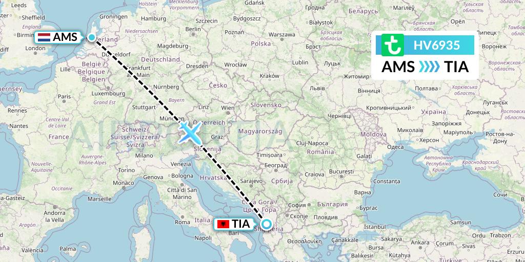 HV6935 Transavia Flight Map: Amsterdam to Tirana