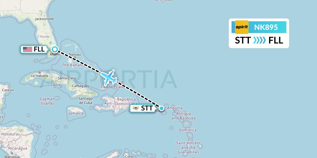 NK895 Spirit Airlines Flight Map: St. Thomas to Fort Lauderdale