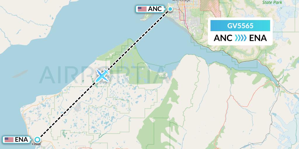 GV5565 Grant Aviation Flight Map: Anchorage to Kenai