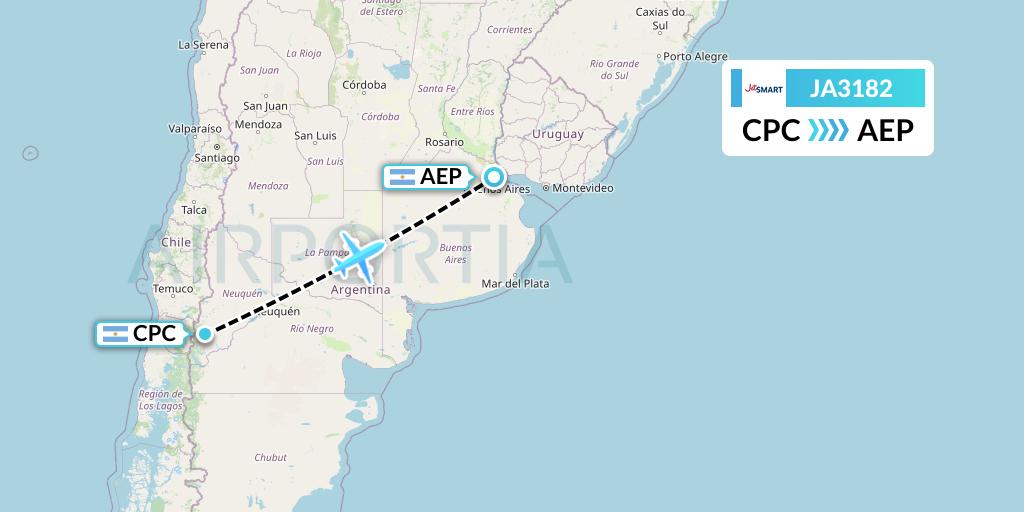 JA3182 JetSMART Flight Map: San Martin de los Andes to Buenos Aires