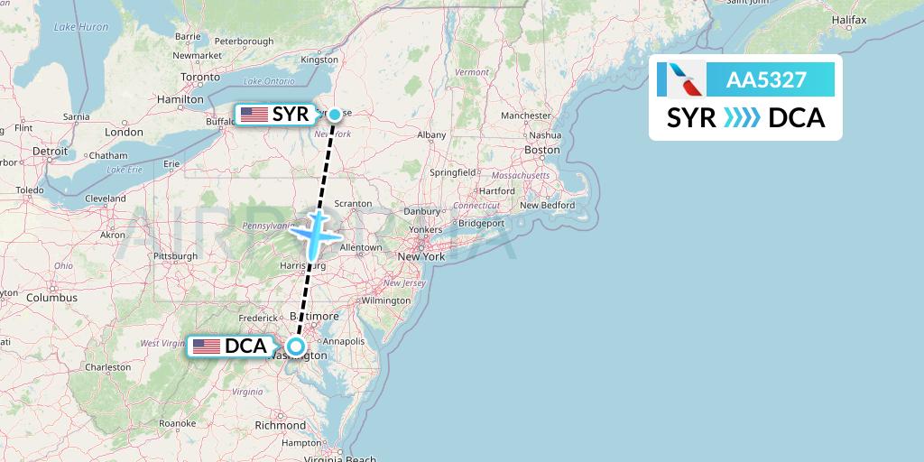 AA5327 American Airlines Flight Map: Syracuse to Washington