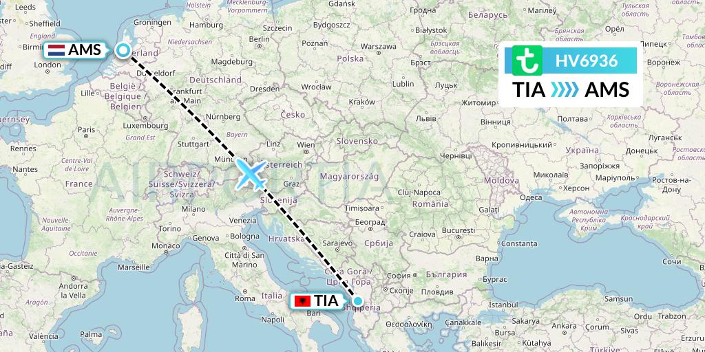 HV6936 Transavia Flight Map: Tirana to Amsterdam