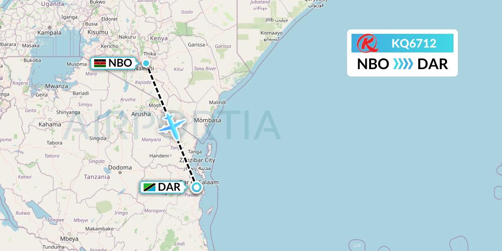 KQ6712 Kenya Airways Flight Map: Nairobi to Dar-es-Salaam