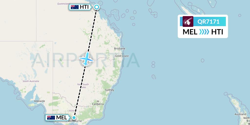 QR7171 Qatar Airways Flight Map: Melbourne to Hamilton Island