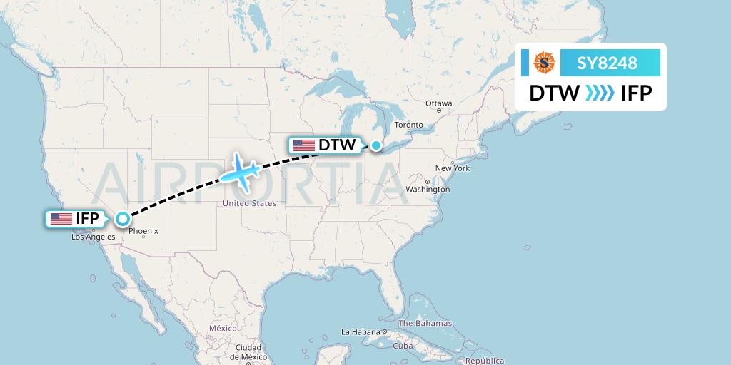 SY8248 Sun Country Airlines Flight Map: Detroit to Bullhead City