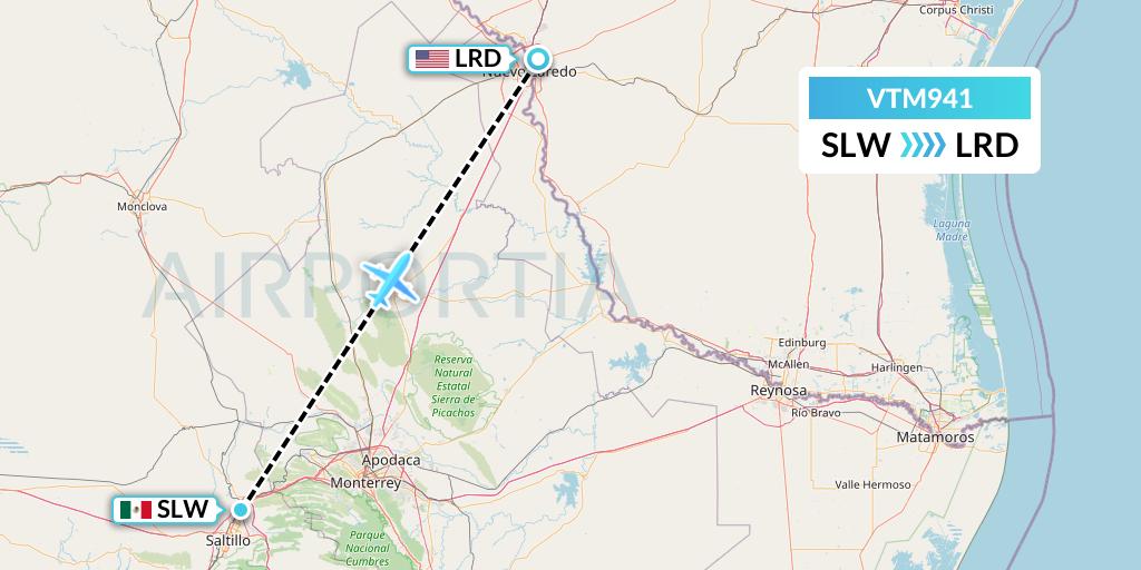 VTM941 Aeronaves TSM Flight Map: Saltillo to Laredo