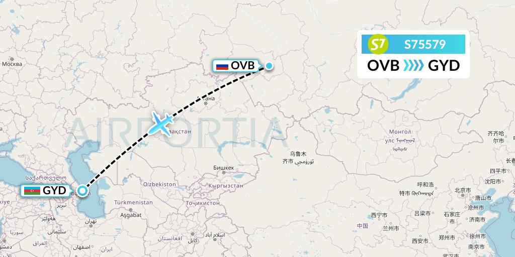 S75579 S7 Airlines Flight Map: Novosibirsk to Baku