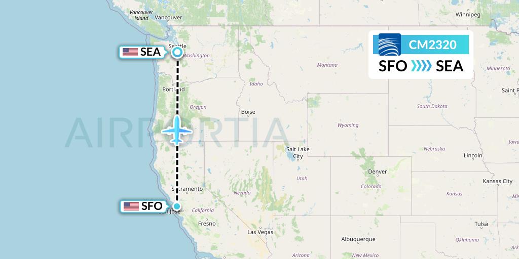 CM2320 Copa Airlines Flight Map: San Francisco to Seattle