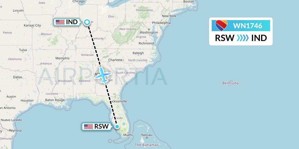 WN1746 Southwest Airlines Flight Map: Fort Myers to Indianapolis