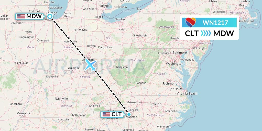 Southwest airlines travel map - Wn1217 Clt Mdw Wn Swa 