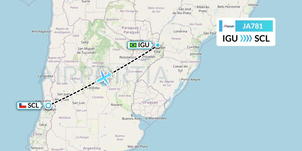 JA781 JetSMART Flight Map: Foz do Iguacu to Santiago
