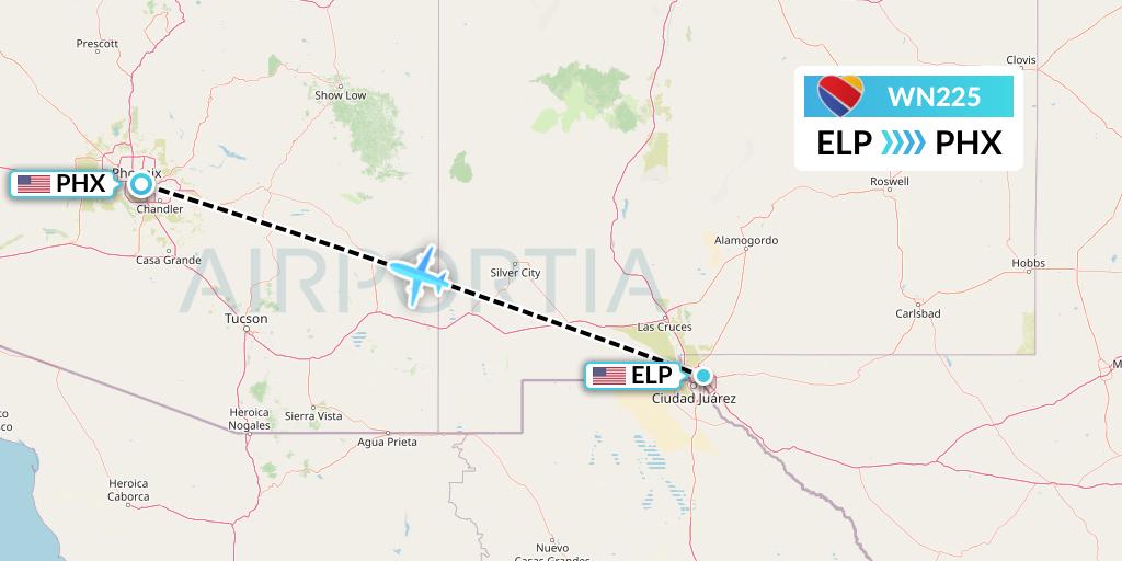 WN225 Southwest Airlines Flight Map: El Paso to Phoenix