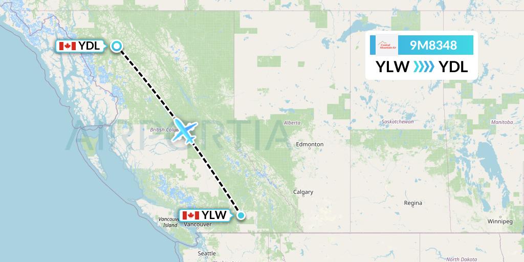 9M8348 Central Mountain Air Flight Map: Kelowna to Dease Lake