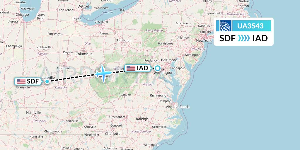 UA3543 United Airlines Flight Map: Louisville to Washington