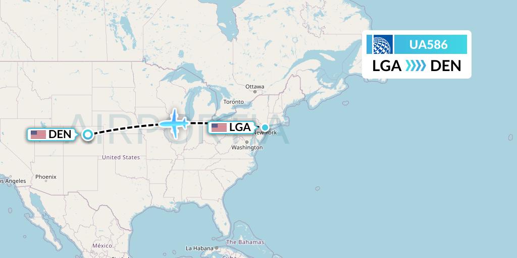 UA586 United Airlines Flight Map: New York to Denver