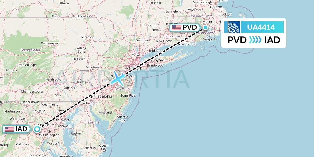 UA4414 United Airlines Flight Map: Providence to Washington